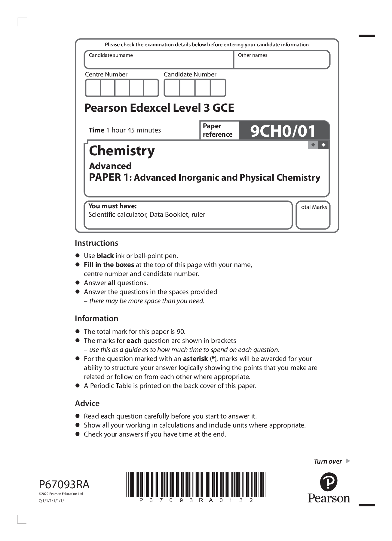EDEXCEL A LEVEL CHEMISTRY 2022 QUESTION PAPER 1 Browsegrades